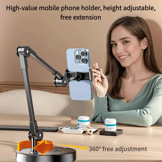 Robust and Adjustable Carbon Steel Phone Holder – Features a 360° Rotating Flexible Long Arm, Durable Carbon Steel Cantilever Base, Perfect for Watching TV Shows, Live Streaming, and Taking Selfies [Black] - Image 2