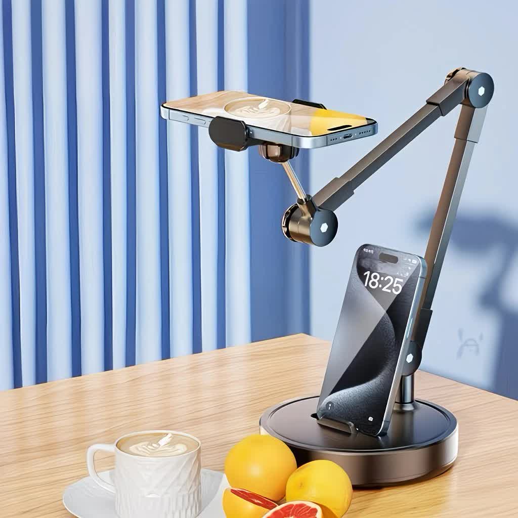 Robust and Adjustable Carbon Steel Phone Holder – Features a 360° Rotating Flexible Long Arm, Durable Carbon Steel Cantilever Base, Perfect for Watching TV Shows, Live Streaming, and Taking Selfies [Black] - Image 6