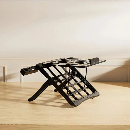 Adjustable laptop stand, designed for 17.3-inch laptops, a portable stand that allows for height adjustment on the desk, and comes with a dedicated phone holder. - Image 4