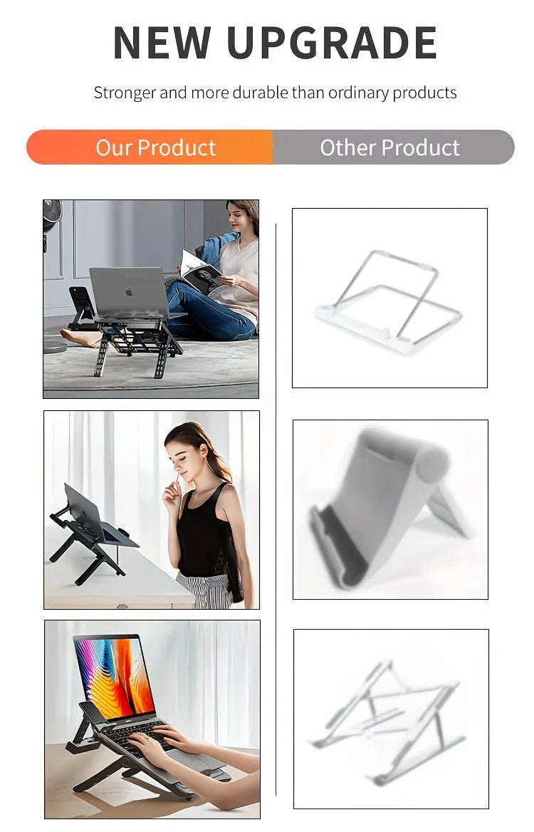 Adjustable laptop stand, designed for 17.3-inch laptops, a portable stand that allows for height adjustment on the desk, and comes with a dedicated phone holder. - Image 7