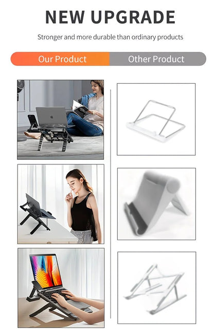 Adjustable laptop stand, designed for 17.3-inch laptops, a portable stand that allows for height adjustment on the desk, and comes with a dedicated phone holder. - Image 7