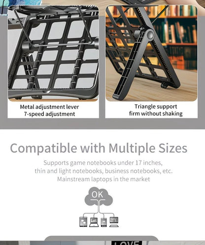 Adjustable laptop stand, designed for 17.3-inch laptops, a portable stand that allows for height adjustment on the desk, and comes with a dedicated phone holder. - Image 8