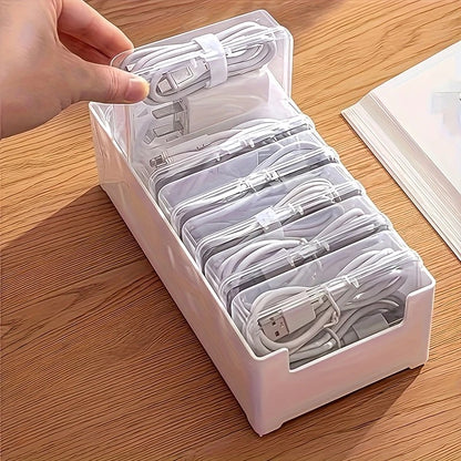 Transparent cable organizer, 7 small + 1 large combo design. Lightweight and durable, stores data cables and chargers, keeps desktop tidy. Ideal storage solution for both home and office. - Image 2