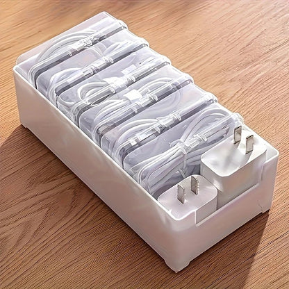 Transparent cable organizer, 7 small + 1 large combo design. Lightweight and durable, stores data cables and chargers, keeps desktop tidy. Ideal storage solution for both home and office. - Image 4
