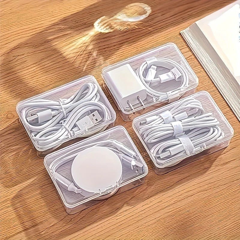 Transparent cable organizer, 7 small + 1 large combo design. Lightweight and durable, stores data cables and chargers, keeps desktop tidy. Ideal storage solution for both home and office. - Image 5