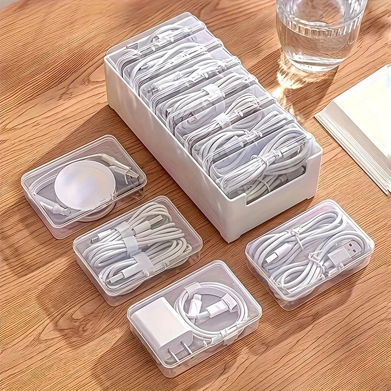 Transparent cable organizer, 7 small + 1 large combo design. Lightweight and durable, stores data cables and chargers, keeps desktop tidy. Ideal storage solution for both home and office. - Image 6