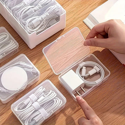 Transparent cable organizer, 7 small + 1 large combo design. Lightweight and durable, stores data cables and chargers, keeps desktop tidy. Ideal storage solution for both home and office. - Image 8