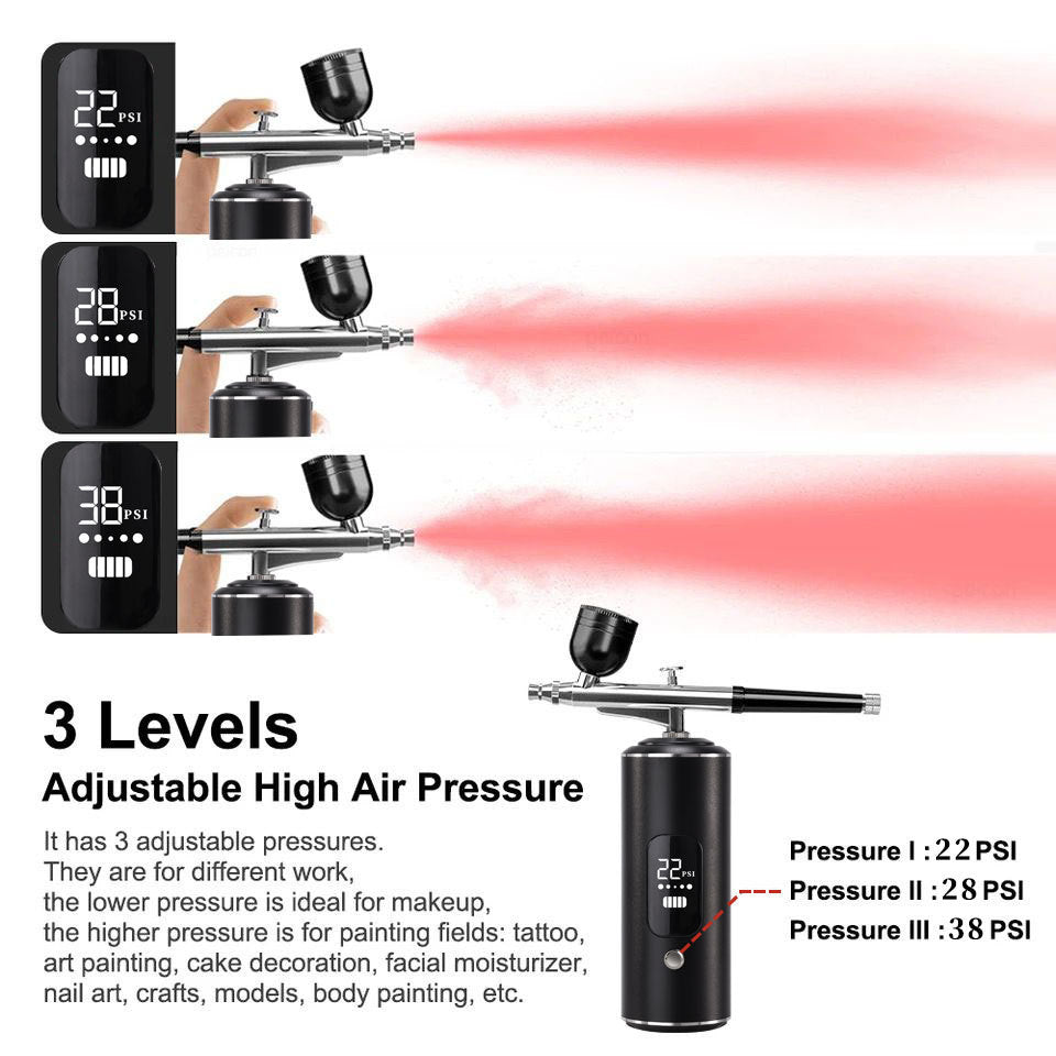 Black Portable Wireless Airbrush Kit, ideal for nail art, painting, cake decoration, and makeup. Rechargeable design, perfect for both amateurs and professionals. - Image 5