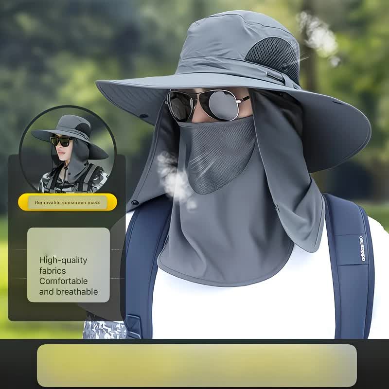 beige。Extra Wide Fishing Hat with Detachable Sun Visor and Neck Guard - The Perfect Choice for Summer Fishing, Hiking, and Outdoor Activities - Image 2