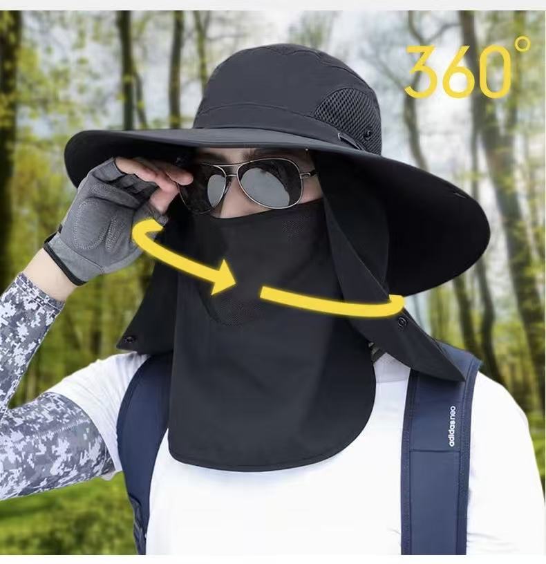beige。Extra Wide Fishing Hat with Detachable Sun Visor and Neck Guard - The Perfect Choice for Summer Fishing, Hiking, and Outdoor Activities - Image 9