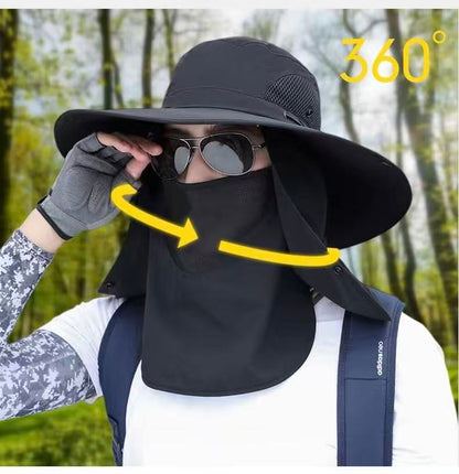 beige。Extra Wide Fishing Hat with Detachable Sun Visor and Neck Guard - The Perfect Choice for Summer Fishing, Hiking, and Outdoor Activities - Image 9