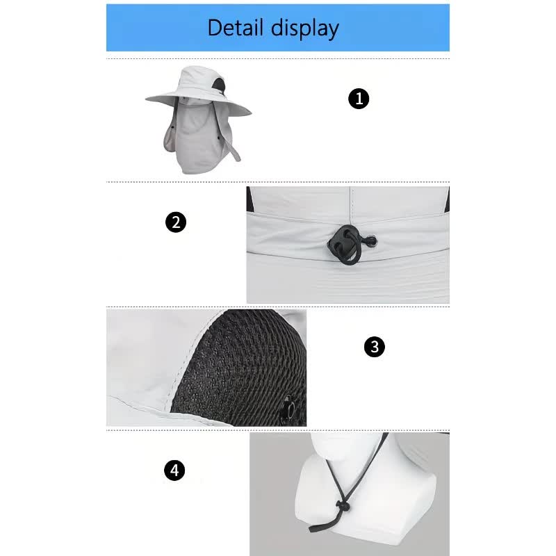 grey，Extra Wide Fishing Hat with Detachable Sun Visor and Neck Guard - The Perfect Choice for Summer Fishing, Hiking, and Outdoor Activities - Image 5