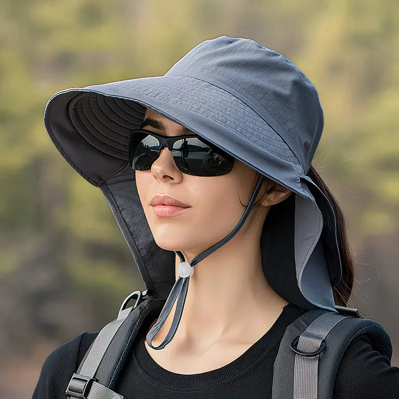 Black Fashion Wide Brim Sun Hat with Ponytail Hole - Bohemian Baseball Cap Design, Visor, Breathable Polyester - Image 2