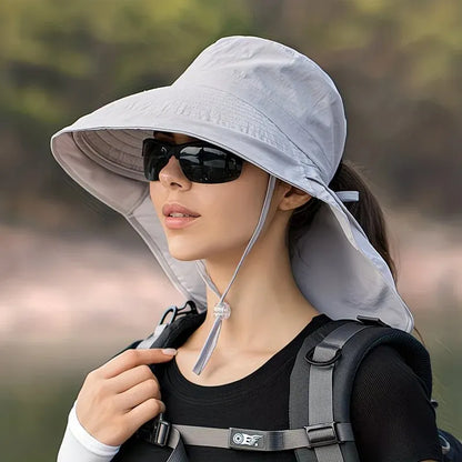 Black Fashion Wide Brim Sun Hat with Ponytail Hole - Bohemian Baseball Cap Design, Visor, Breathable Polyester - Image 7