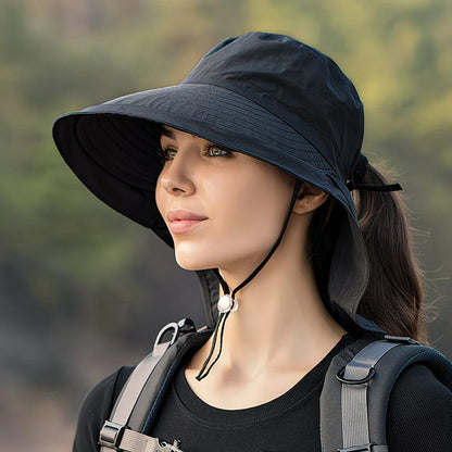 Dark Gray Fashion Wide Brim Sun Hat with Ponytail Hole - Bohemian Baseball Cap Design, Visor, Breathable Polyester - Image 6