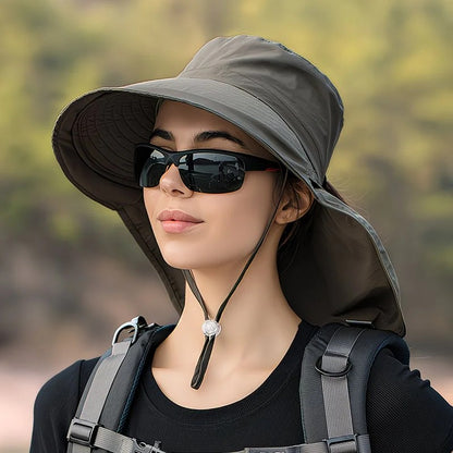 Dark Gray Fashion Wide Brim Sun Hat with Ponytail Hole - Bohemian Baseball Cap Design, Visor, Breathable Polyester - Image 7