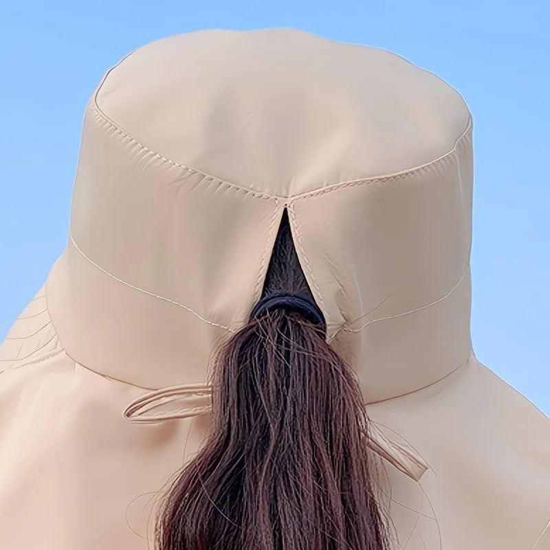 Dark Gray Fashion Wide Brim Sun Hat with Ponytail Hole - Bohemian Baseball Cap Design, Visor, Breathable Polyester - Image 9