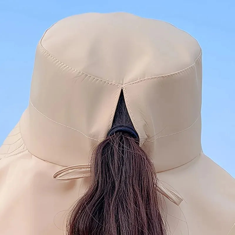 Dark Gray Fashion Wide Brim Sun Hat with Ponytail Hole - Bohemian Baseball Cap Design, Visor, Breathable Polyester - Image 9