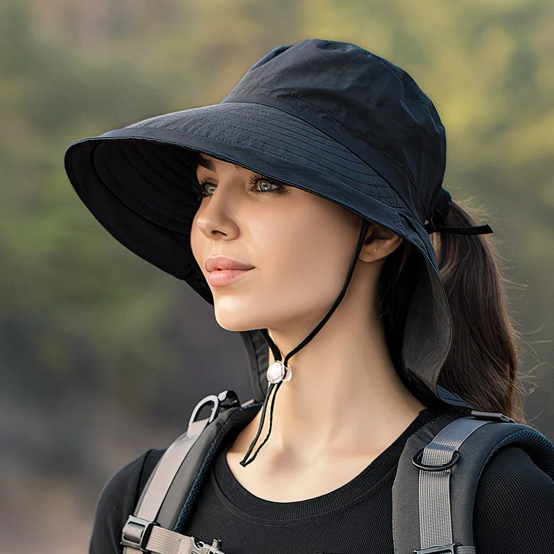 khaki Fashion Wide Brim Sun Hat with Ponytail Hole - Bohemian Baseball Cap Design, Visor, Breathable Polyester - Image 6