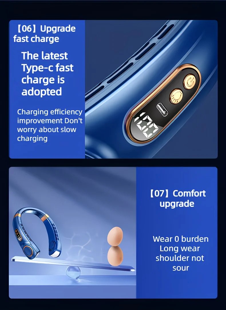 New Neck Hanging Fan Portable Mini USB Fan Personal Cooling Turbine Small Charging Quiet Lazy-Friendly.white - Image 9