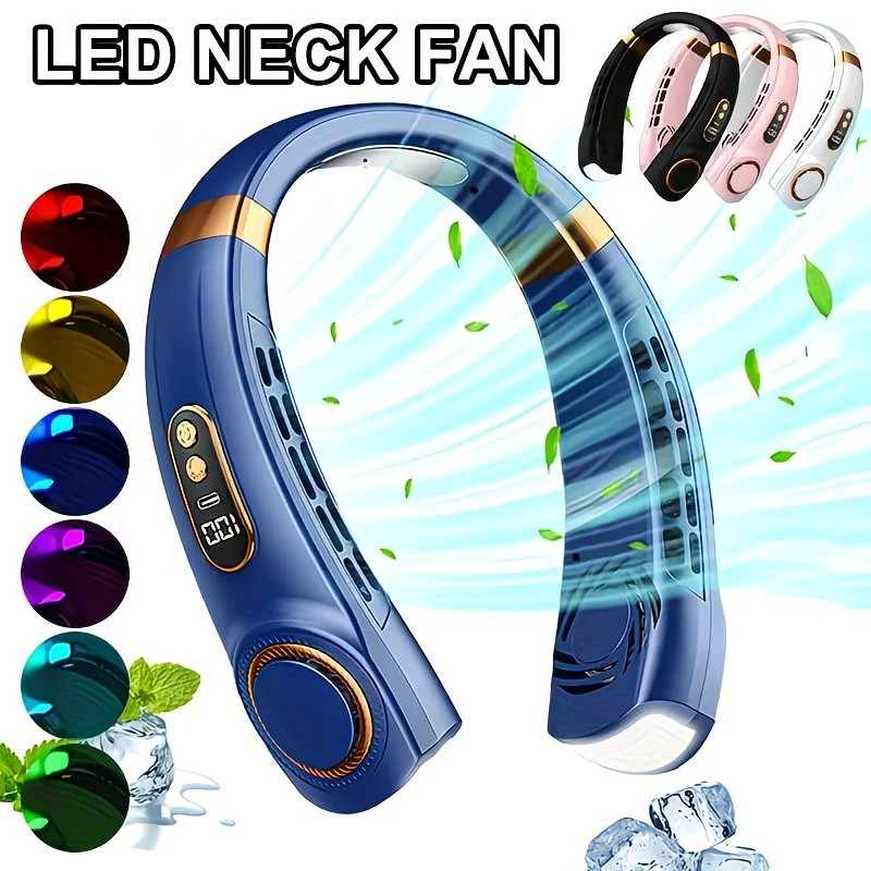 New Neck Hanging Fan Portable Mini USB Fan Personal Cooling Turbine Small Charging Quiet Lazy-Friendly.pink - Image 9