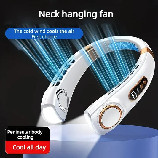 New Neck Hanging Fan Portable Mini USB Fan Personal Cooling Turbine Small Charging Quiet Lazy-Friendly.BLUE - Image 2