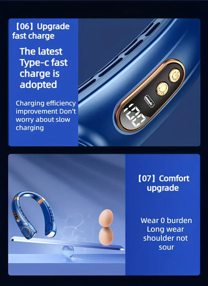 New Neck Hanging Fan Portable Mini USB Fan Personal Cooling Turbine Small Charging Quiet Lazy-Friendly.BLUE - Image 6