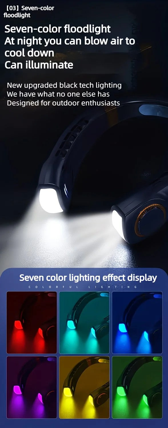 New Neck Hanging Fan Portable Mini USB Fan Personal Cooling Turbine Small Charging Quiet Lazy-Friendly.BLUE - Image 8