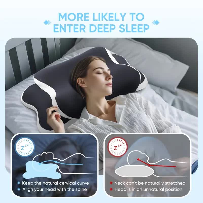 Dark grey  Ergonomic Memory Foam Butterfly Neck Pillow, C-shaped/Dual Height Adjustable, with Transparent Lid Support – for Side Sleeping, Back Sleeping, and Pillow-Assisted Sleep, Ideal for Travel and Bed Use - Image 4