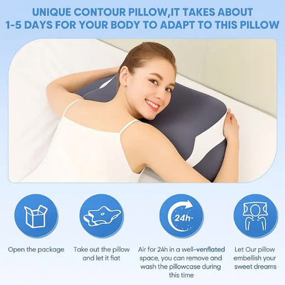 Dark grey  Ergonomic Memory Foam Butterfly Neck Pillow, C-shaped/Dual Height Adjustable, with Transparent Lid Support – for Side Sleeping, Back Sleeping, and Pillow-Assisted Sleep, Ideal for Travel and Bed Use - Image 5