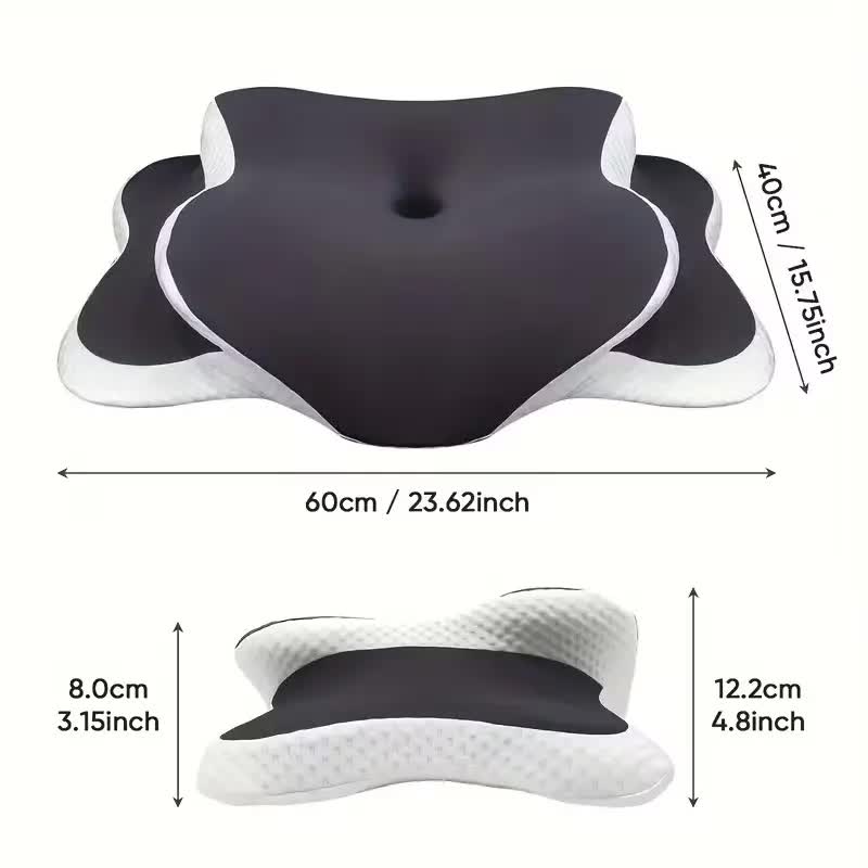 Dark grey  Ergonomic Memory Foam Butterfly Neck Pillow, C-shaped/Dual Height Adjustable, with Transparent Lid Support – for Side Sleeping, Back Sleeping, and Pillow-Assisted Sleep, Ideal for Travel and Bed Use - Image 6