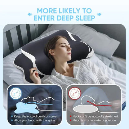 Dark grey  Ergonomic Memory Foam Butterfly Neck Pillow, C-shaped/Dual Height Adjustable, with Transparent Lid Support – for Side Sleeping, Back Sleeping, and Pillow-Assisted Sleep, Ideal for Travel and Bed Use - Image 7
