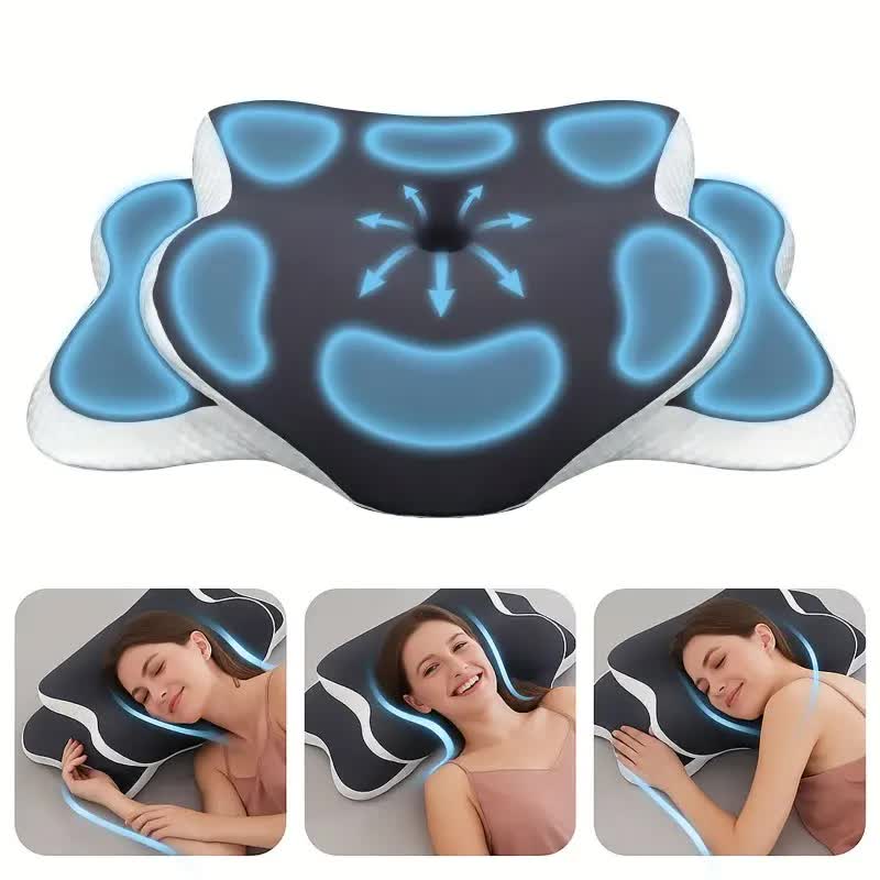 Dark grey  Ergonomic Memory Foam Butterfly Neck Pillow, C-shaped/Dual Height Adjustable, with Transparent Lid Support – for Side Sleeping, Back Sleeping, and Pillow-Assisted Sleep, Ideal for Travel and Bed Use - Image 8