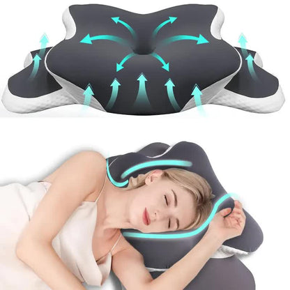 Dark grey  Ergonomic Memory Foam Butterfly Neck Pillow, C-shaped/Dual Height Adjustable, with Transparent Lid Support – for Side Sleeping, Back Sleeping, and Pillow-Assisted Sleep, Ideal for Travel and Bed Use - Image 9