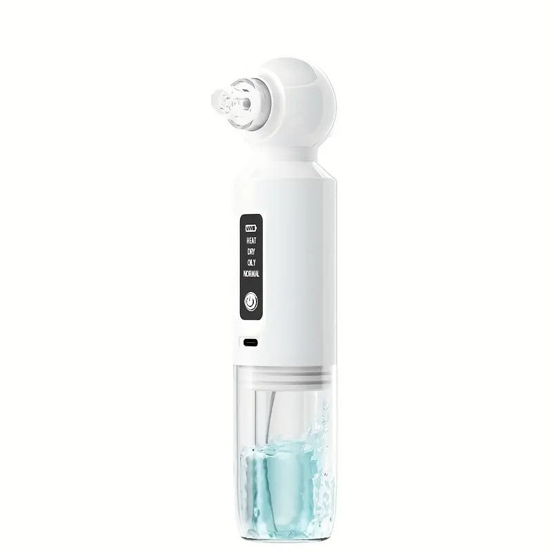 Six-head blackhead cleaner with electric vacuum suction for deep pore cleaning. USB-rechargeable mini bubble facial device features a 3-second long press to activate heating mode, maintaining a constant 46°C temperature. - Image 3