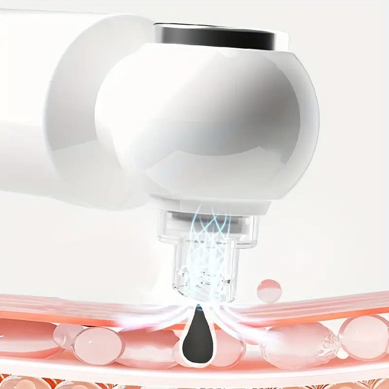 Six-head blackhead cleaner with electric vacuum suction for deep pore cleaning. USB-rechargeable mini bubble facial device features a 3-second long press to activate heating mode, maintaining a constant 46°C temperature. - Image 5