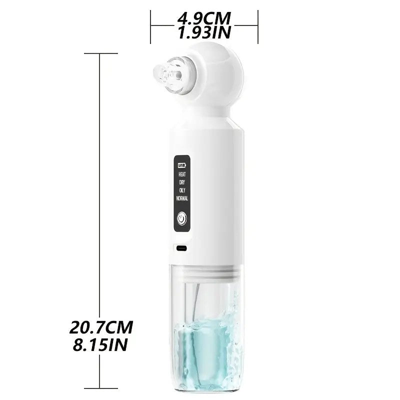 Six-head blackhead cleaner with electric vacuum suction for deep pore cleaning. USB-rechargeable mini bubble facial device features a 3-second long press to activate heating mode, maintaining a constant 46°C temperature. - Image 7
