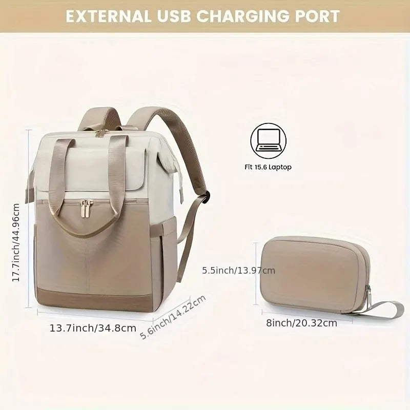 White with black Korean-style Fashion Compact Backpack, Multi-functional & Large Capacity, Lightweight & Easy to Carry, Fits Daily Commute, Lunch Outings, and Short Trips. - Image 5