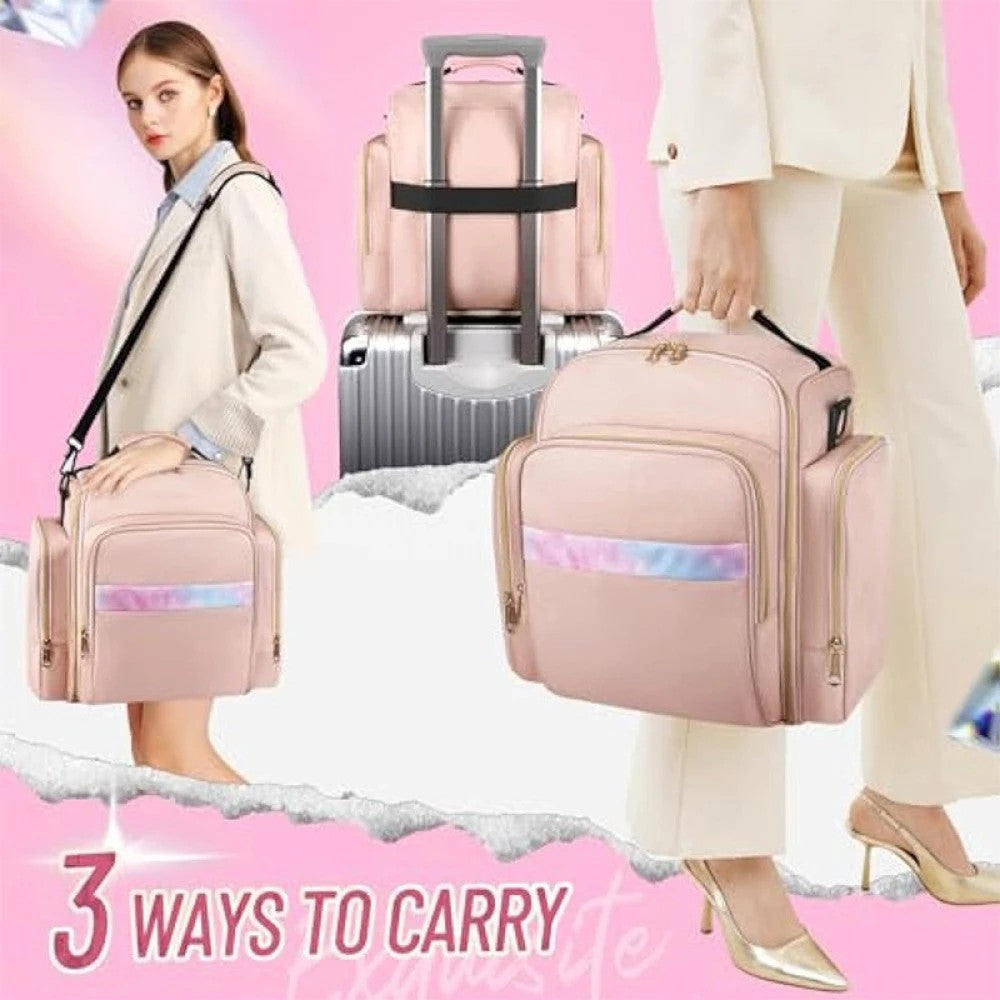 1pc Complete Travel Makeup Bag Set, Pink, Large Capacity Cosmetic Organizer with Detachable Pouch, Jewelry Storage Case - Image 4