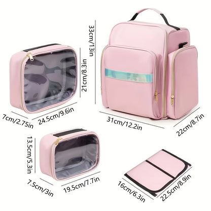 1pc Complete Travel Makeup Bag Set, Pink, Large Capacity Cosmetic Organizer with Detachable Pouch, Jewelry Storage Case - Image 7