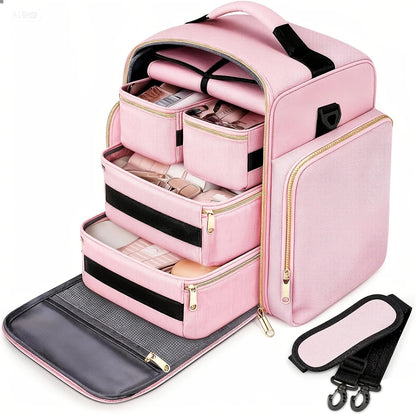 1pc Complete Travel Makeup Bag Set, Pink, Large Capacity Cosmetic Organizer with Detachable Pouch, Jewelry Storage Case - Image 8
