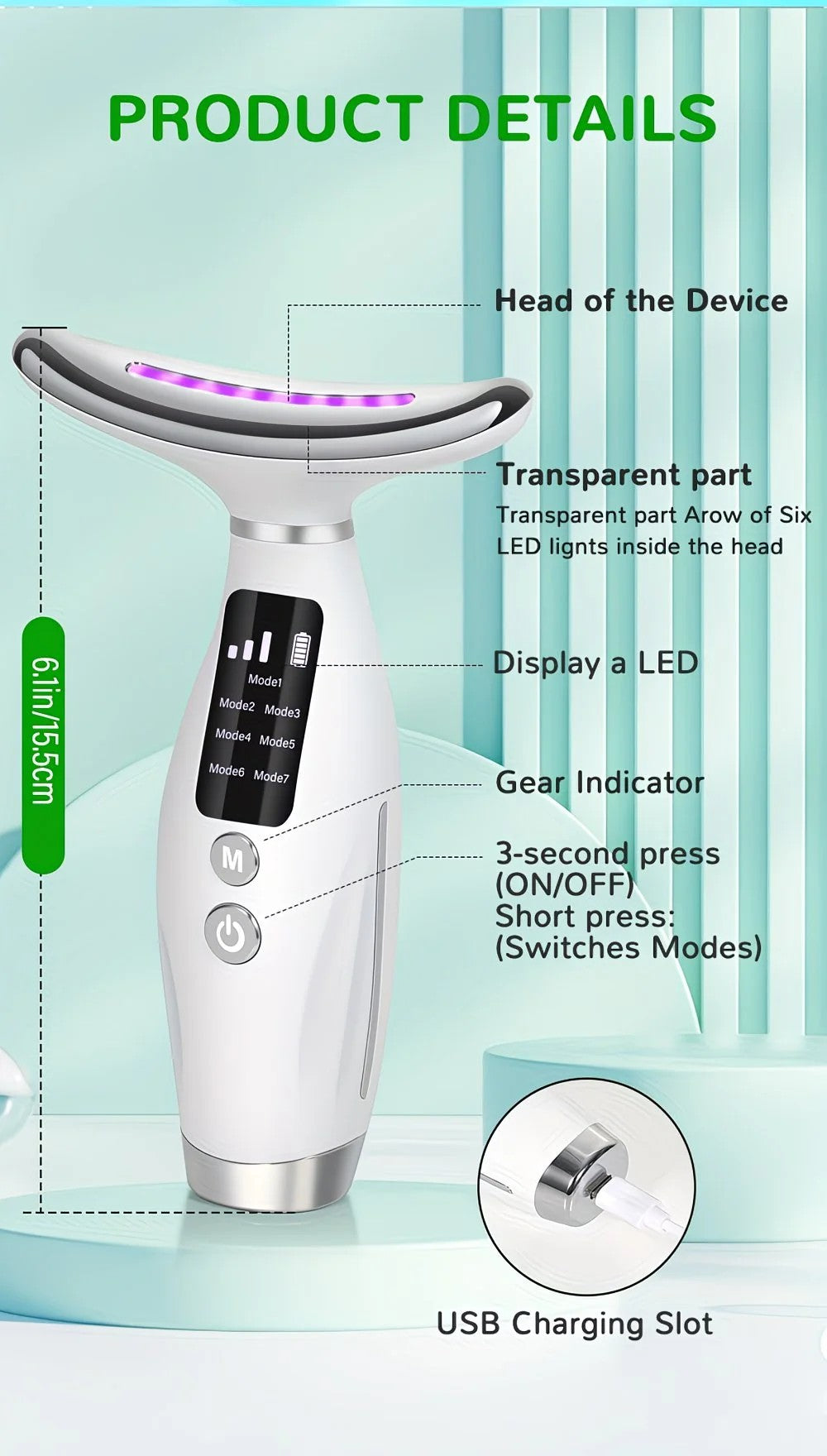 Rechargeable Facial and Neck Beauty Device, 7-Mode Facial Massage, the Perfect Gift for Women and Girls - Image 3