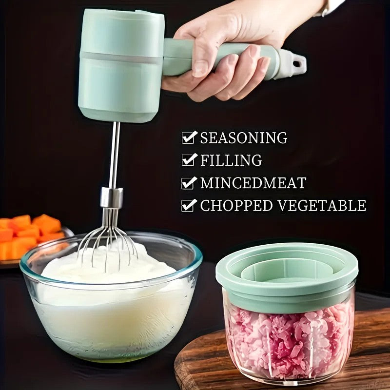 Green Wireless charging handheld mixer, 30W with three-speed settings. Dual whisk heads designed for whipping eggs, cream, and batter. Suitable for both kitchen and outdoor use, also an ideal gift. - Image 8