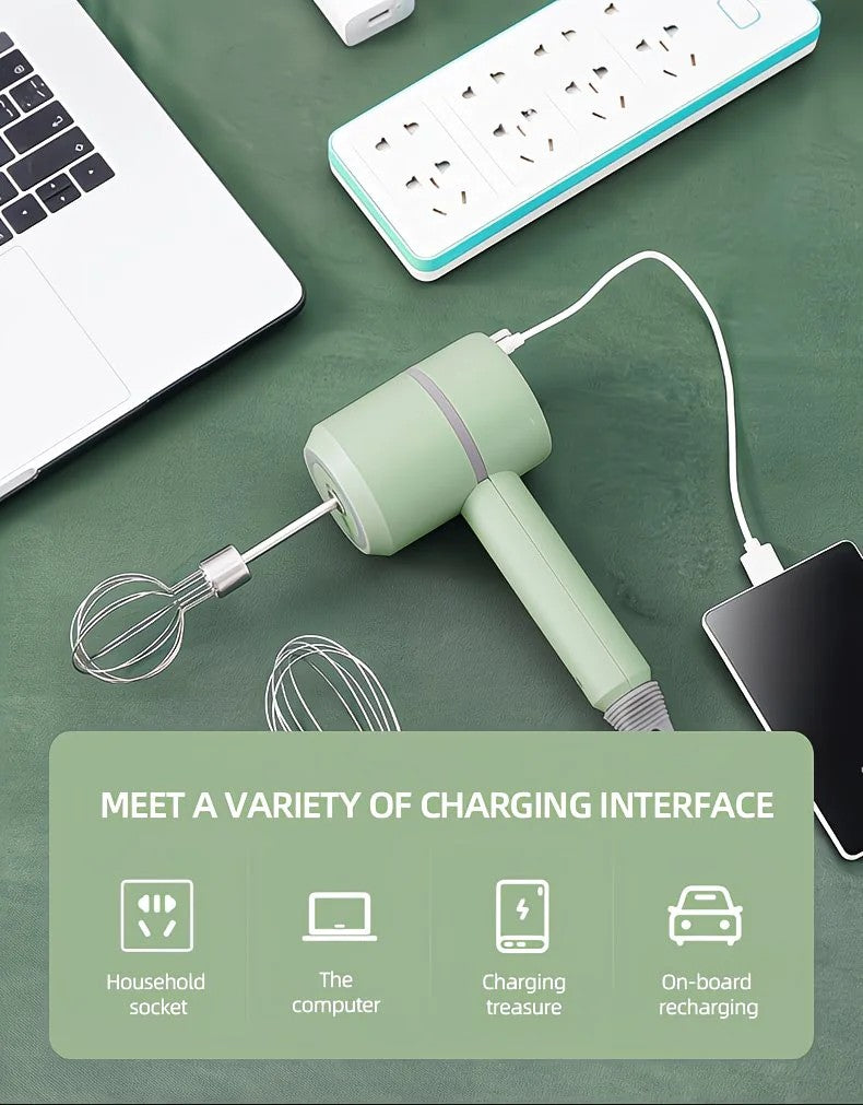 White  Wireless charging handheld mixer, 30W with three-speed settings. Dual whisk heads designed for whipping eggs, cream, and batter. Suitable for both kitchen and outdoor use, also an ideal gift. - Image 3