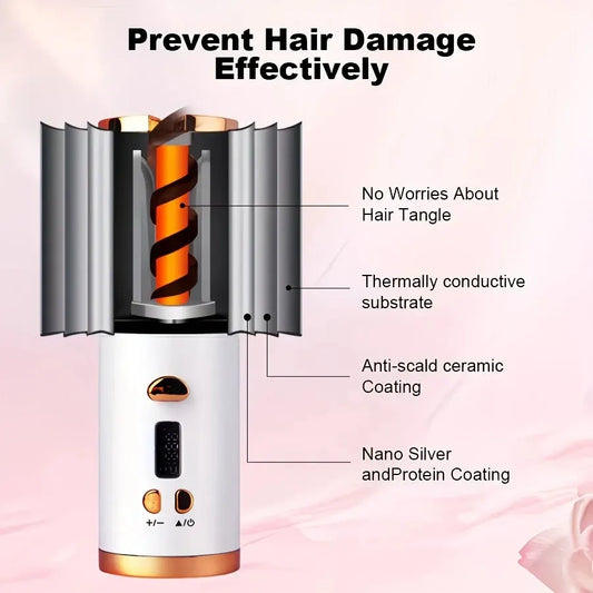 Automatic Hair Curling Wand, Tangle-Free Design, Portable USB Charging Rotating Curling Iron with Ceramic Barrel, Suitable for Long Hair, Fast, Ideal for Hairstyling.Lavender gray - Image 5
