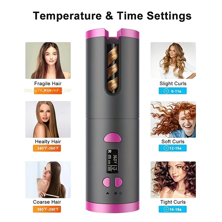 Gray gold Automatic Hair Curling Wand, Tangle-Free Design, Portable USB Charging Rotating Curling Iron with Ceramic Barrel, Suitable for Long Hair, Fast, Ideal for Hairstyling - Image 2