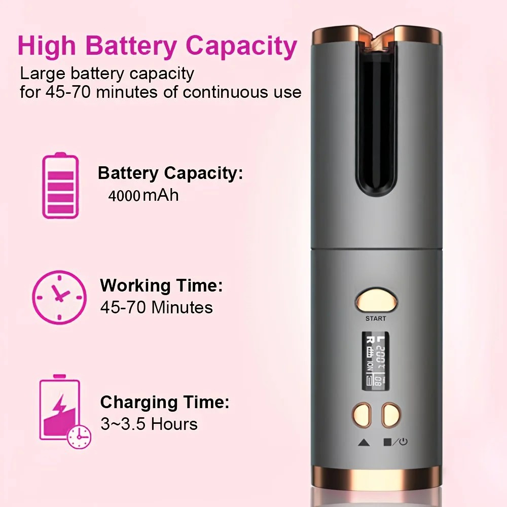 Gray gold Automatic Hair Curling Wand, Tangle-Free Design, Portable USB Charging Rotating Curling Iron with Ceramic Barrel, Suitable for Long Hair, Fast, Ideal for Hairstyling - Image 8