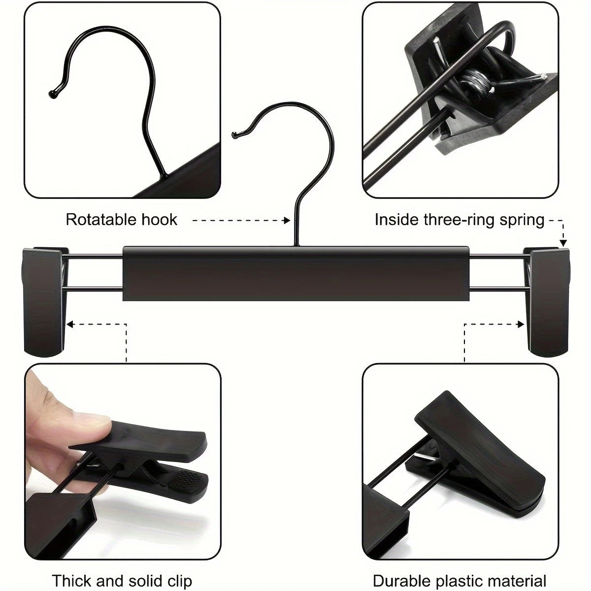 10pcs Super Anti-Slip Pants Hangers with Clips, Thickened Plastic Dual-Use Skirt/Pants Hangers, Seamless Anti-Mark Home Drying Racks, Wardrobe Organizer Essential. - Image 5