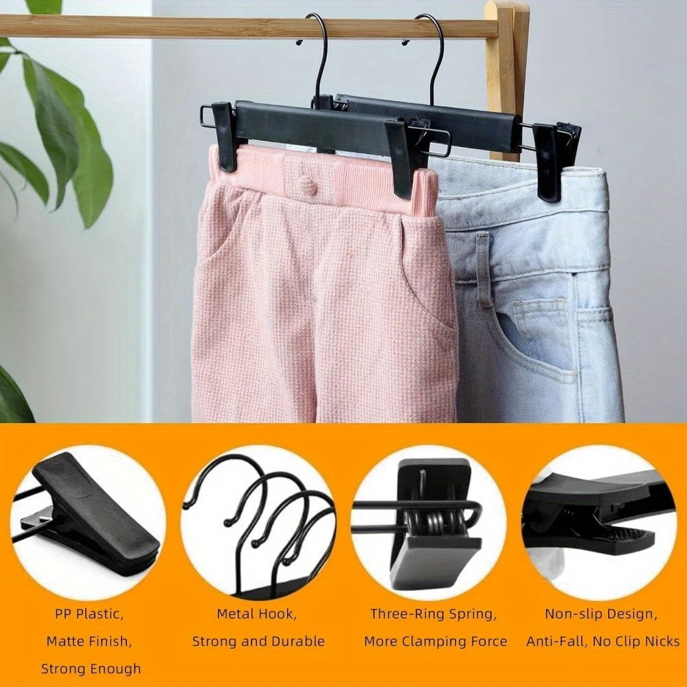 10pcs Super Anti-Slip Pants Hangers with Clips, Thickened Plastic Dual-Use Skirt/Pants Hangers, Seamless Anti-Mark Home Drying Racks, Wardrobe Organizer Essential. - Image 9