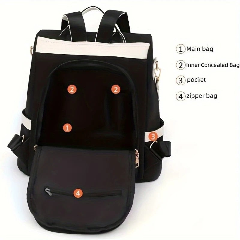 BLACK Large-Capacity Travel Backpack & Tote: Lightweight Soft Nylon, Reversible Shoulder Straps, Multiple Pockets, Fits Teens, Students & Commuters. - Image 2